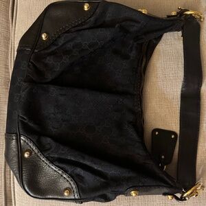 Gucci Hobo Medium Black Canvas Bag, Pre-owned in Good Condition